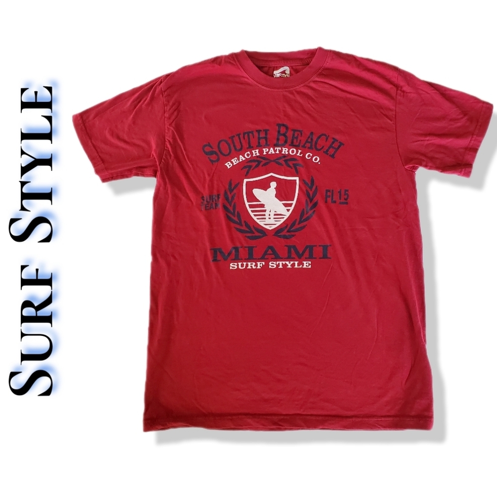 Surf Style Beach Patrol Miami Red Basic Tee Shirt T Shirt Top Unisex Size Medium